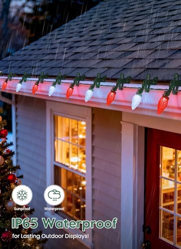C9 Christmas Lights Outdoor, 102FT 150 LED String Lights with Spring Clips