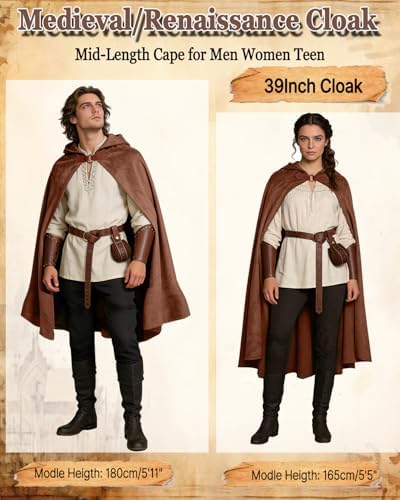 kasahara Renaissance Hooded Cloak Medieval Costume Accessories for Men Women Halloween Costume Cape Belt Pouch Bracers