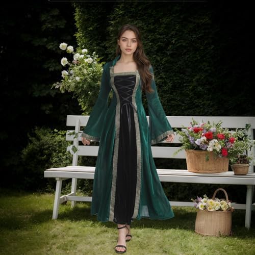 Colorful House Women Hooded Medieval Renaissance Dress Halloween for Adult