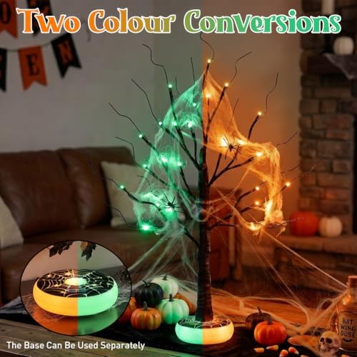 PEIDUO Halloween Tree with Light-up Base Rechargeable Halloween Decoration