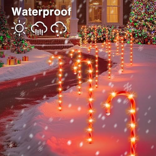 COOLWUFAN 28" 24 Pack Candy Cane Pathway Lights, Outdoor Christmas Decorations