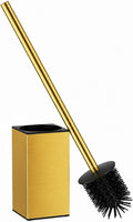 FORIOUS Short Toilet Brush and Holder Set, Heavy Duty 304 Stainless Steel Base Square and Long Handle for Bathroom Deep Cleaning, Drip-Proof, Space Saving for Storage, 2 Toilet Bowl Brush Head, Gold