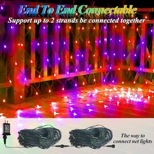 360LED Net Lights Halloween Decorations, 21ft x 5ft Purple Orange Mesh Lights with 8 Modes & Timer, Connectable Waterproof Twinkle String Light for Bushes Tree Garden Lawn Holiday Outdoor Party