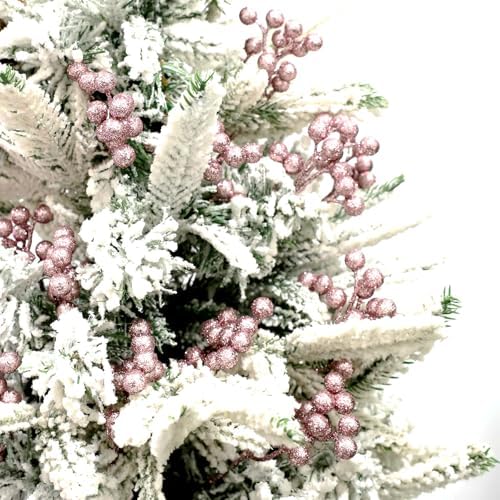 Fangoo 20 Pack 7 Inch Artificial Pink Berry Stems for Christmas Tree