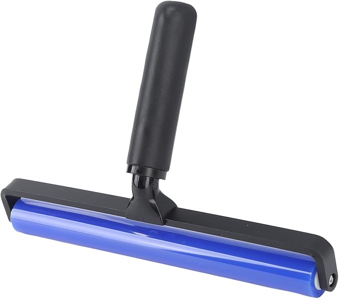 GOWENIC Static Dust Removal Roller, Sticky Blue Silicone Soft Cleaner Roller with Black Handle for Lint Pet Hair Lint Reusable Carpet Fabric (8 Inch)