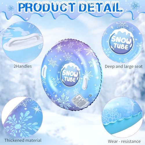 Soulchen 1 Pack Inflatable Snow Tube 36" Snow Sled for Kids Heavy Duty Thickened Bottom Sled for Winter with Sturdy Handles Durable Winter Toys for Outdoor Sledding