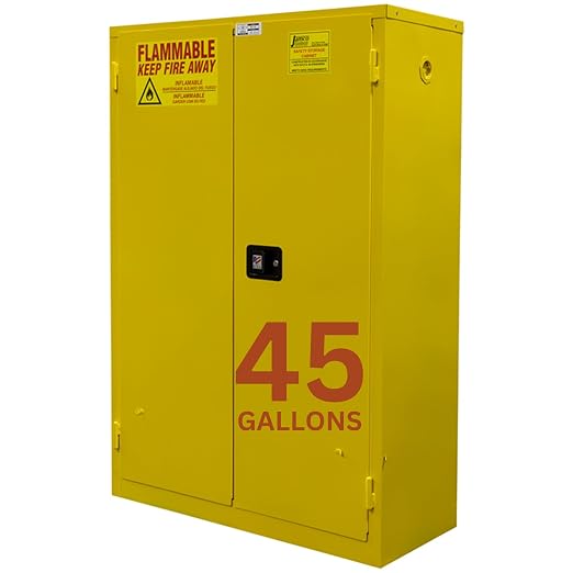 Jamco 45 Gallon Steel Flammable Safety Cabinet, Manual Doors, Yellow | All-Welded Double-Wall Steel Flammable Storage Cabinet, Lockable Doors, 43"W X 18"D X 65"H, Osha & Fm Certified, Made In Usa