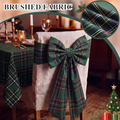 Thiccywoov 4 Pcs Christmas Chair Bows Decorations 25 x 14 in, Green Tartan