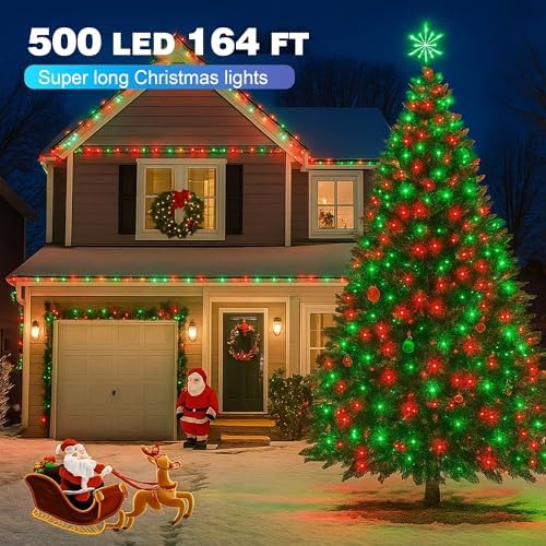 164FT Christmas Lights, 500 LED Outdoor Xmas String Lights, Red & Green