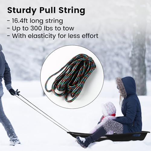 Snow Sled for Kids with 16.5ft Pull Rope & Handle - Cold-Resistant Plastic Toboggan Sled for Winter Downhill Fun - Stackable Lightweight Sled for Adults Outdoor Snow Play(25/36/48in)