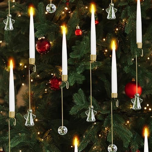 LUSHARBOR Christmas Tree Candles, 10 Pack Flameless Taper Candles for Trees