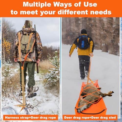 WinnerWhy 1.2mm Deer Drag Sled with Rope,Tapered-Anti Slip,Orange
