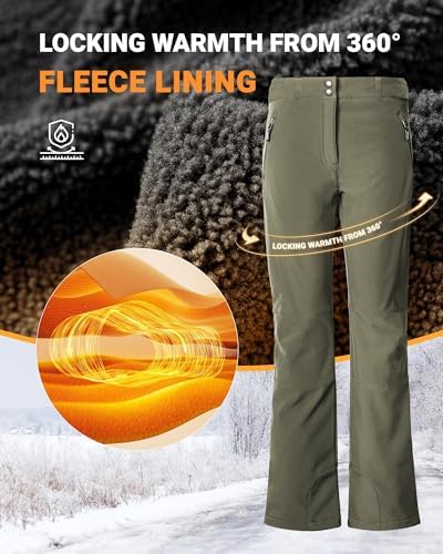 Outdoor Ventures Fleece Lined Waterproof Pants Women Ski Snow Hiking Warm