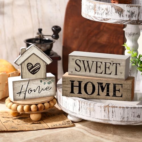 Moucuny 4 Pcs Farmhouse Table Decor Home Sweet Home Tiered Tray Decorations