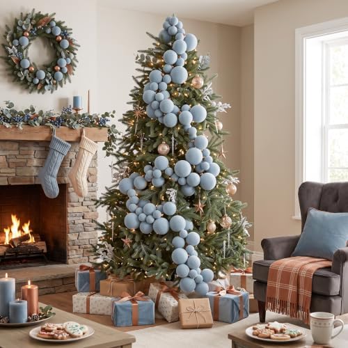 Thiccywoov 9 ft Velvet Christmas Ball Garland Ornament, Hazy Blue