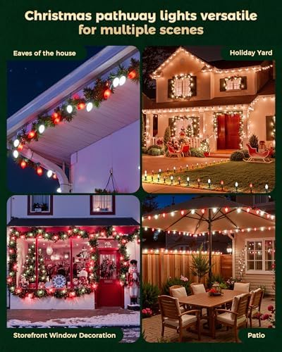 Christmas Pathway Lights Outdoor, 51.4 Ft 40 Bulbs C9 Lights Red and White