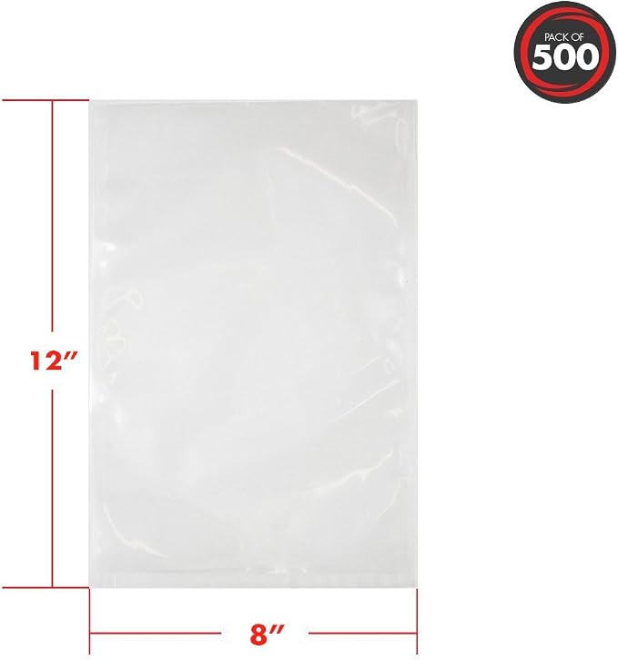 UltraSource - Chamber Machine Pouches 3 Mil Thickness, 8" x 12", Pack of 500 Vacuum Chamber Pouches, BPA-Free Pre-Cut Chamber Vacuum Sealer Bags with tear notch