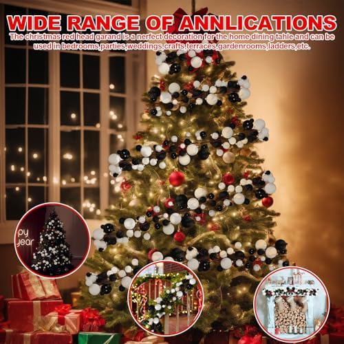 2 Pcs 6 ft Christmas Ball Ornament Garland, Black, White