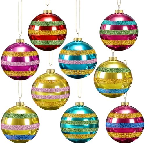 Soulchen 9 Pcs Vintage Glass Christmas Ornaments 2.36 Inch Retro Balls