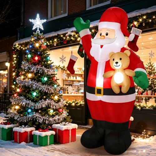 8.5FT Christmas Inflatable Santa Hold Bear, Blow Up Christmas Outdoor Decoration Built in LED Lights, Holiday Xmas Inflatables for Yard Garden Lawn Outhouse Party Decorations