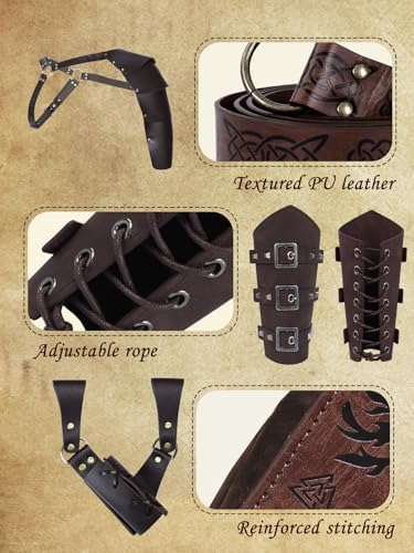 Men's Renaissance Costume,8 Piece Medieval Viking Pirate Outfit Set