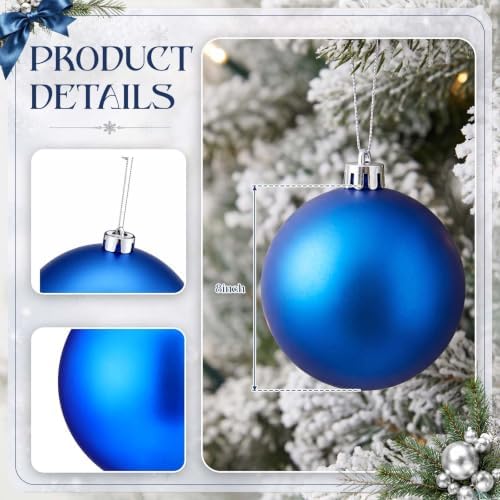 Threan 8 Inch Large Blue Matte Christmas Ball Ornaments for Christmas Tree