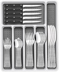 49-Piece Silverware Set with Organizer, Food-Grade Stainless Steel Flatware for 8, Cutlery Utensil Sets with Steak Knives, Rust-proof, Mirror Polished, Dishwasher Safe, Silver Tree Pattern