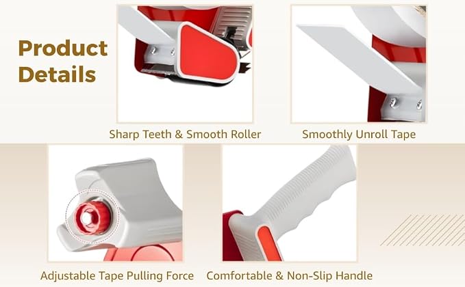 2 PCS Tape Gun for Packing Boxes, Includes 12 Rolls Clear Tape, 2 in Heavy Duty Tape Dispenser Gun Set for Shipping, Moving, Storage, Carton Box Sealing, Ergonomic Grip with Adjustable Pulling Force