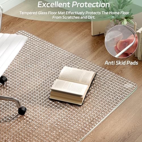 GLSLAND 36"x46" Tempered Glass Chair Mat – Checkered Patterned