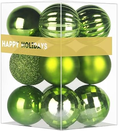 Lime Green 1.6" Small Christmas Balls Christmas Tree Decoration Ornaments Shatterproof Hanging Balls for Birthday St. Patrick's Day Easter Mardi Gras Holiday Wedding Decorations Set of 12pcs