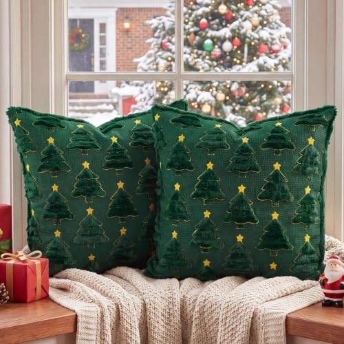 Softalker Christmas Pillow Covers 20x20 Set of 2, Green Home Decorations
