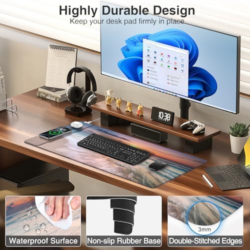 Mouse Pad with Magnetic Wireless Charging, 31.5"x15.8" in, Beach Sunset