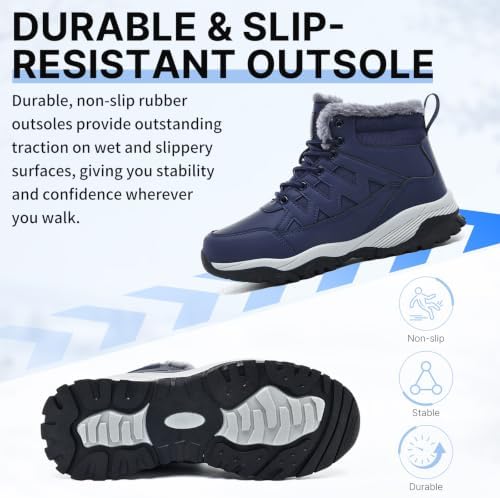 Snow Boots for Men Winter Waterproof Warm Fur Lined Shoes Non Slip Ankle
