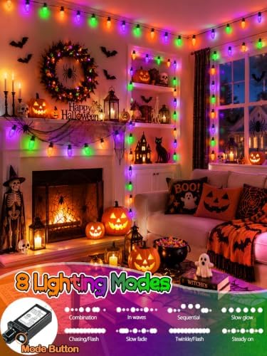 2 Pack C9 Halloween String Lights Plug in 66 FT 100 LED Orange Purple Green