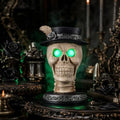 Halloween Skull Candle Holder with Glowing Eyes - Gothic Skeleton Statue