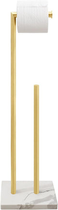 GZILA Toilet Paper Holder Stand Brushed Gold with Reserve, Marble Base Design, Free Standing Bathroom Tissue Roll Holder Freestanding, SUS304 Stainless Steel
