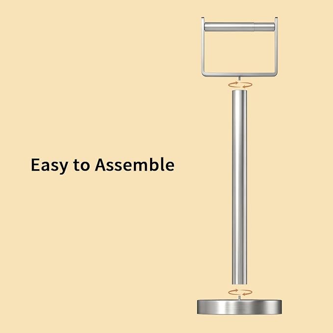 YUMORE Toilet Paper Holder Free Standing, Stainless Steel Toilet Paper Stand, Weighted Base Floor Tissue Roll Holder for Bathroom, Brushed Nickel 200UP