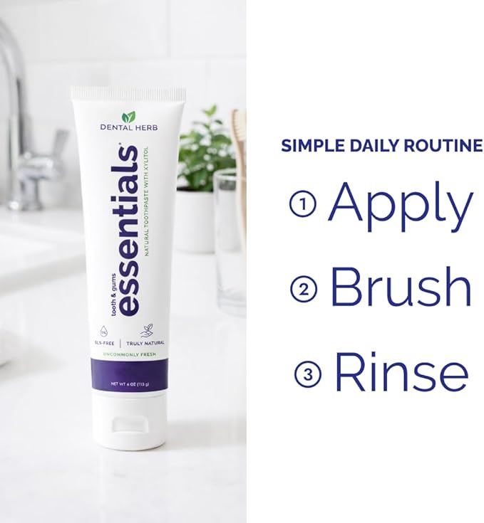 Dental Herb Company Essentials Fluoride-Free Toothpaste, 3 Pack, 4 oz | Plant-Based, Fresh Breath, SLS-Free, Clean Ingredients, Daily Toothpaste