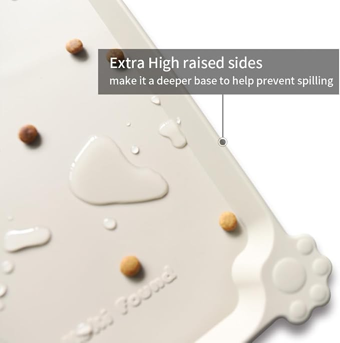 Hoki Found X-Large Silicone Non Slip Pet Food Mats - Tray for Dogs, Cats - Waterproof, Suitable for Carpet - Cream Brown