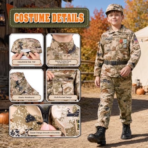 Metemot Army Costume for Boys, Kids Soldier Military Halloween Costume 3‑13