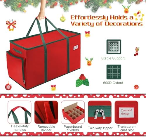 2-in-1 Christmas Ornament Storage Box Keeps 64-3"/36-4" Holiday Ornaments
