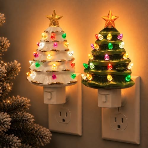 L LOHAS LED Christmas Tree Night Light, Ceramic Night Lights for Kids