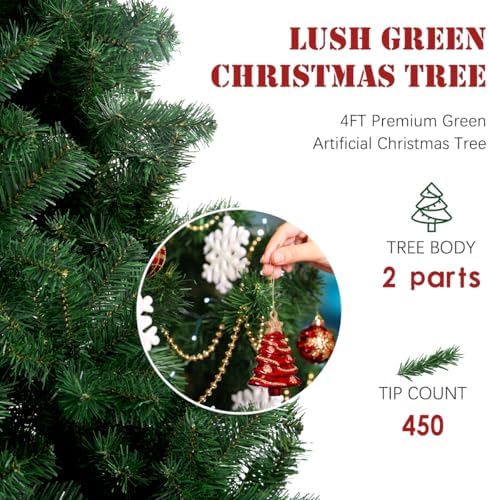 4FT Green Christmas Tree Small Artificial Spruce 450 PVC Branch Metal Stand