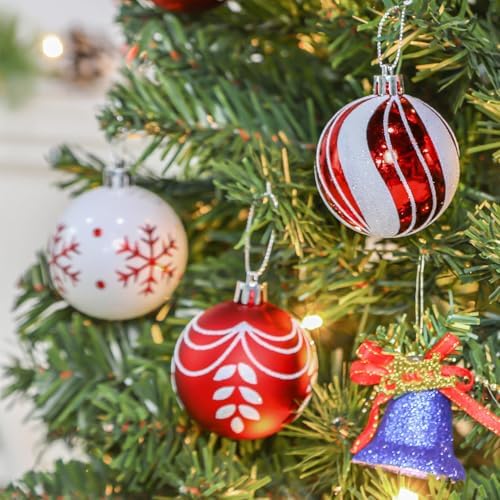 SHareconn 30ct 2.36 Inch Christmas Tree Balls Ornaments, Red & White, 60mm