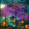 Set of 3, 4ft 5ft 6ft Lighted Black Halloween Tree with Orange Purple Light