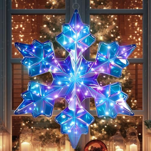 Nuanchu 1 Pcs 25" Large Pre-lit Christmas Snowflake Light Decoration, Laser