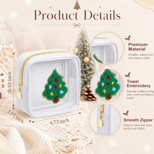 Abbylike 1 Pcs Christmas Preppy Patch Makeup Bags Bulk Polyester Holiday Makeup Bag Skincare Pouch Xmas Zipper Cosmetic Pouch Preppy Thing for Travel Christmas Women Gift (Classic, White)