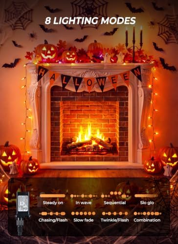 Orange LED Halloween Lights Indoor Outdoor, 66FT 200LED Mini String Lights