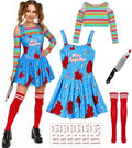 5Pcs Creepy Doll Costume Women Scary Killer Dress Halloween Props