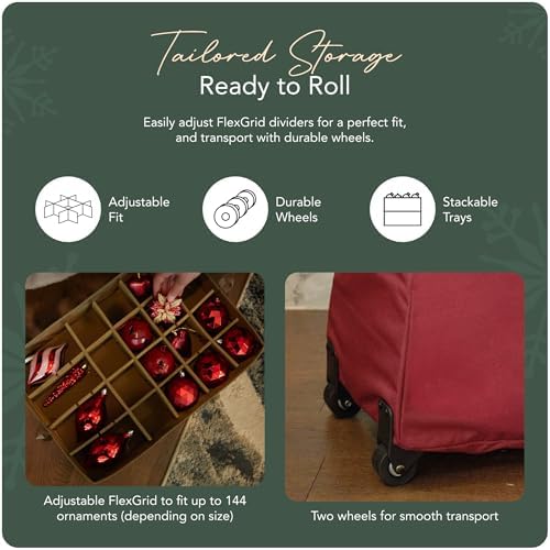 Covermates Rolling Adjustable Ornament Storage Bag, 19.25"W x 13"D x 18.5"H